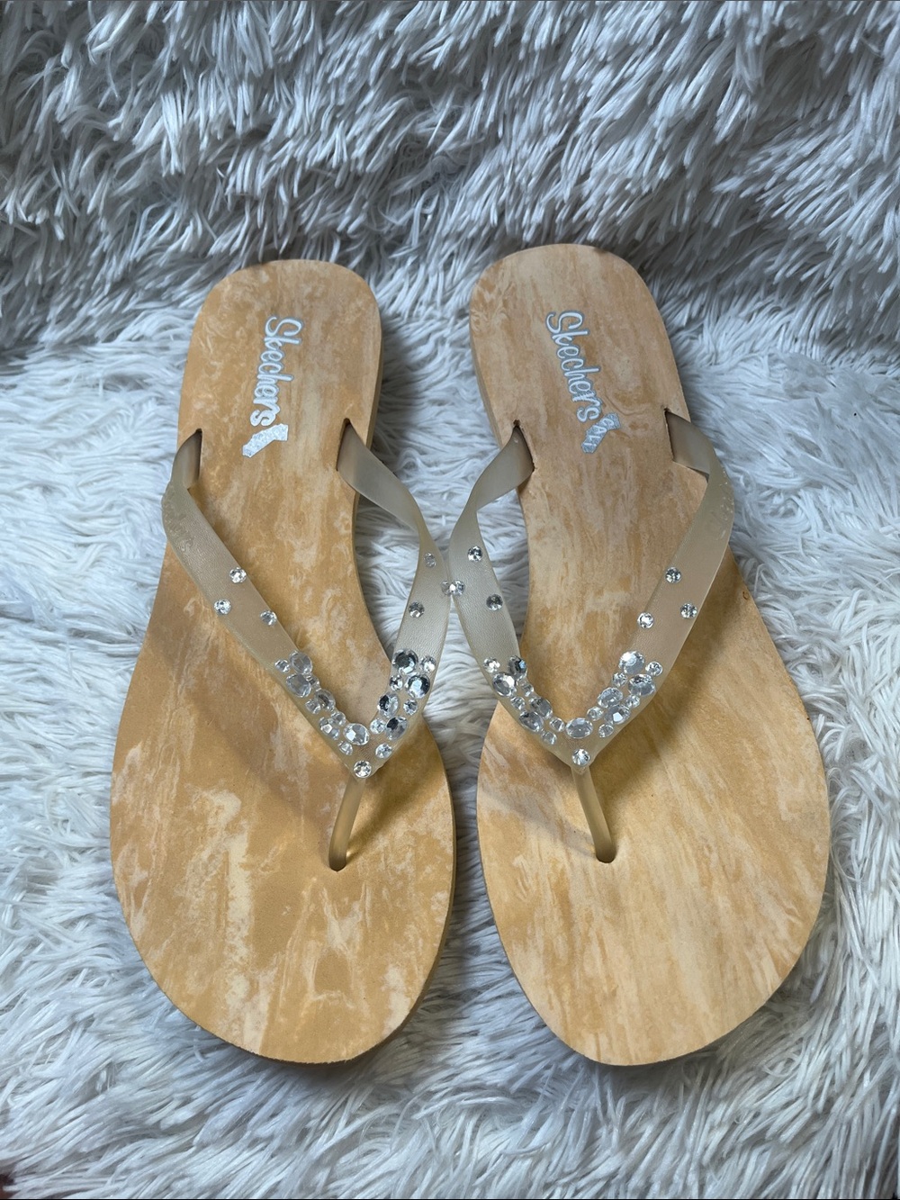 Skechers Women's Gold Jeweled Flip Flops